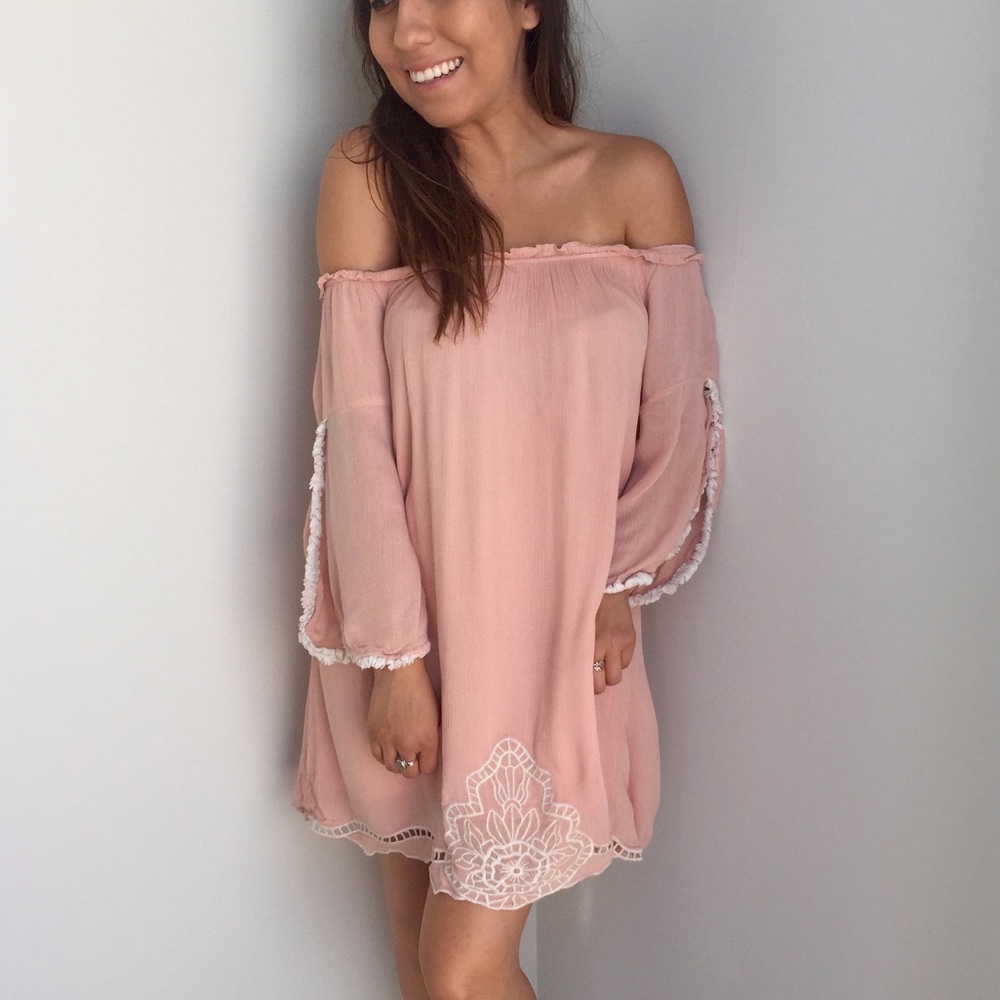Off The Shoulder Boho Pink Dress